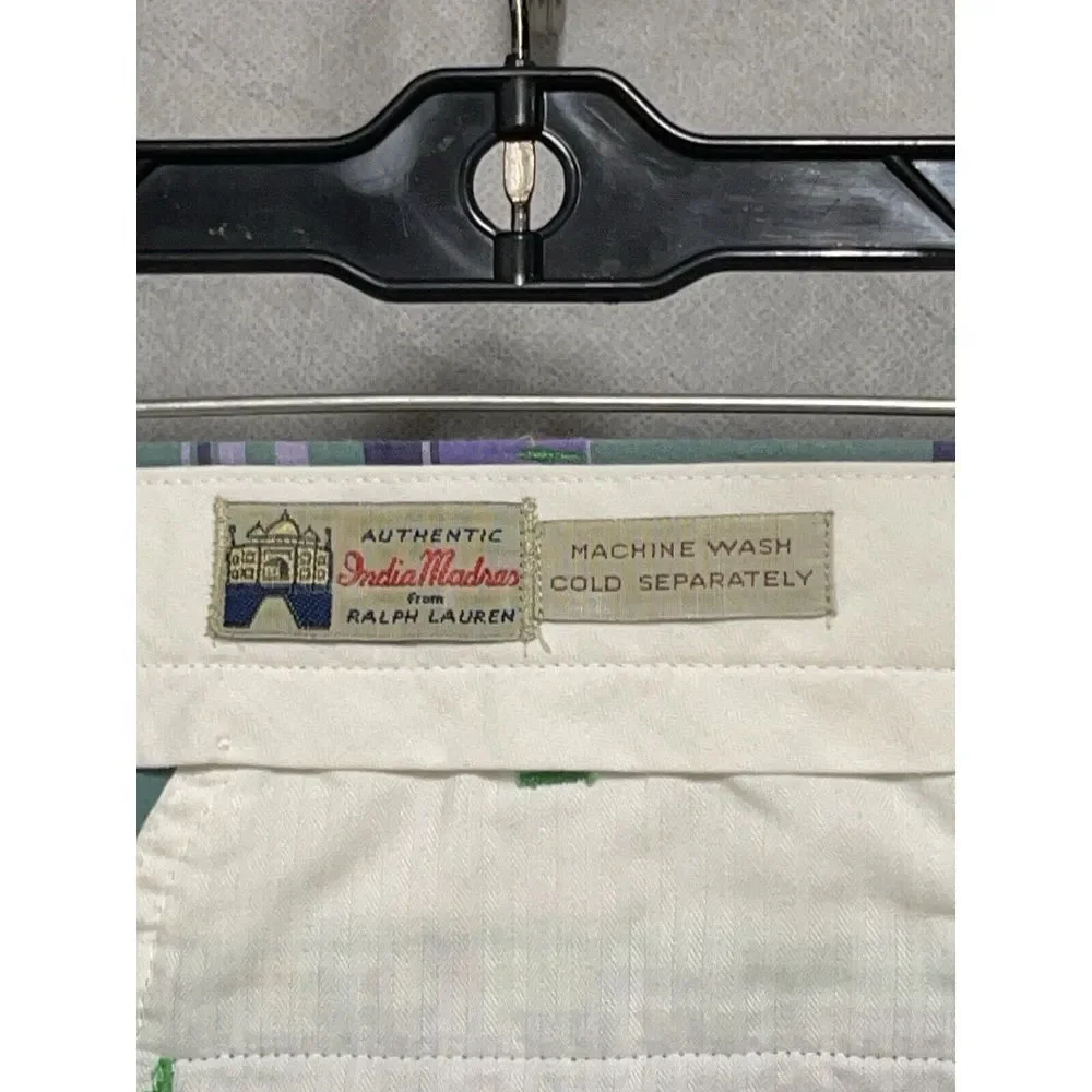 VTG Polo Ralph Lauren Shorts Men 35 Green Plaid India‎ Madras Flap Pocket Chino